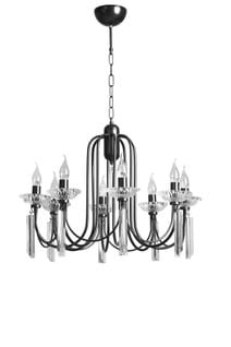 Lustre Moderne 8 Lumières Lilia D65cm Cristal Et Verre Transparent Et Métal Noir