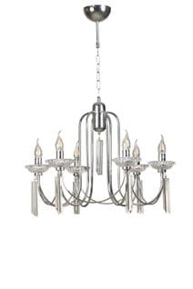 Lustre Moderne 6 Lumières Lilia D65cm Cristal Et Verre Transparent Métal Chrome