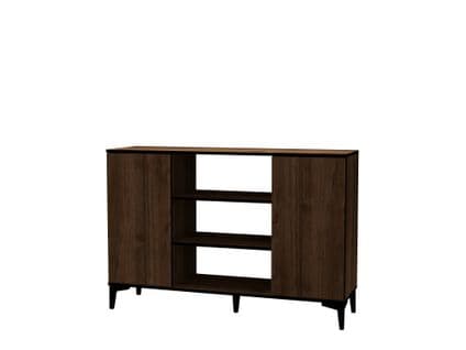 Buffet 2 Portes Et 3 Étagères Unana L140cm Bois Foncé Et Noir