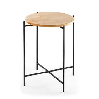 Table Basse Ronde Style Industriel Antula D46cm Bois Clair Et Métal Noir