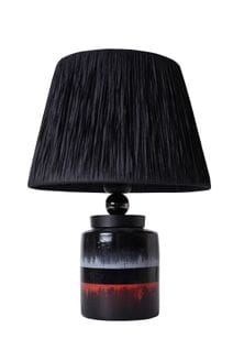 Lampe à Poser Design Dialy D30cm Raphia Noir Et Céramique Noir, Rouge Et Gris