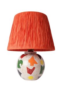 Lampe à Poser Design Dialin D33cm Raphia Orange Et Céramique Multicolore