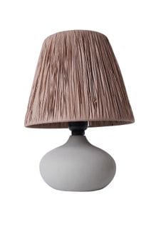 Lampe à Poser Moderne Evaly D24cm Raphia Marron Et Céramique Grège