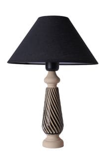 Lampe à Poser Style Contemporain Ekimo D33cm Abat Jour Tissu Noir Avec Base Céramique Grège Et Noir
