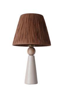Lampe à Poser Style Contemporain Ekimo D24cm Abat Jour Tissu Marron Avec Base Céramique Effet Bois