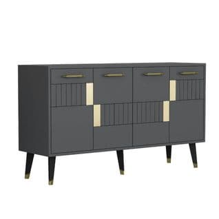 Buffet Style Scandinave Jasim L150cm Motif Géométrique Anthracite Et Or