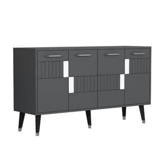 Buffet Style Scandinave Jasim L150cm Motif Géométrique Anthracite Et Argent