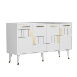 Buffet Style Scandinave Jasim L150cm Motif Géométrique Blanc Et Or