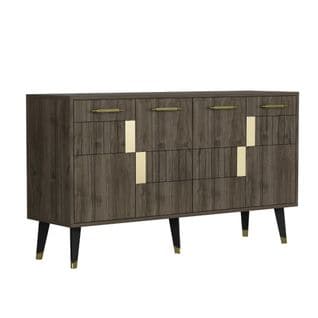 Buffet Style Scandinave Jasim L150cm Motif Géométrique Bois Foncé Et Or