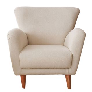 Fauteuil Design Melda Bois Foncé Et Tissu Bouclette Blanc