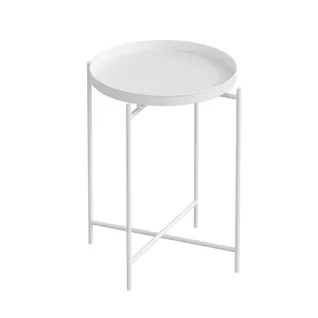 Table Basse Ronde Style Industriel Amula D46cm Métal Blanc