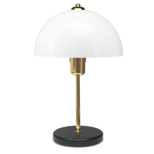 Lampe à Poser Champignon Kanile D23cm Métal Blanc Et Or Et Bois Noir