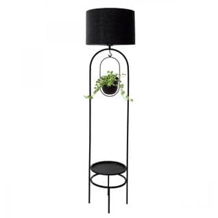 Lampadaire Design Avec Table D'appoint Et Porte Pot Intégrés Grimy H145cm Métal Noir