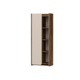 Étagère Bibliothèque à Porte Battante Maritta L60cm Bois Clair Et Beige