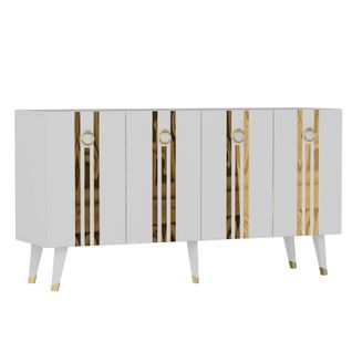 Buffet Style Art Déco Gody L150xh40cm Blanc Et Effet Miroir Or