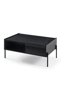 Table Basse Moderne Avec Rangement Brilya L90cm Effet Marbre Et Métal Noir