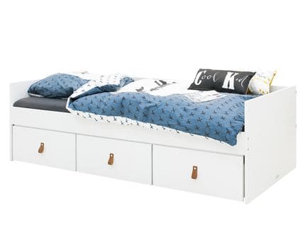 Indy - Lit Banquette Enfant 90 X 200 En Bois - Blanc / Naturel