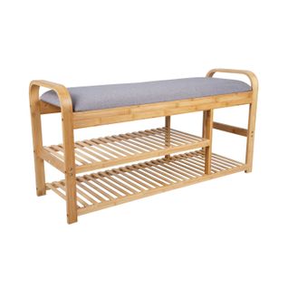 Banc Arch Avec Deux Étagères En Bambou Et Tissu - Gris