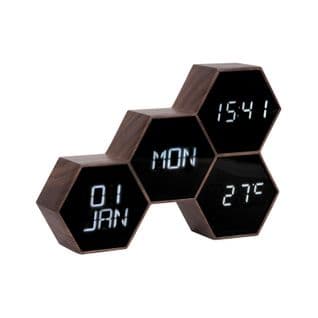 Réveil Six 4 Facettes Hexagonale - Marron Effet Bois