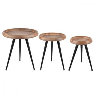 Set De 3 Tables D'appoint Mango Wood Naturel