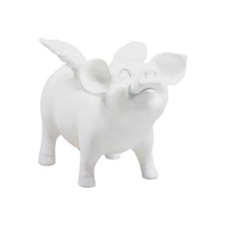 Tirelire Cochon Avec Ailes En Résine 14 X 25 X 15 Cm Blanc