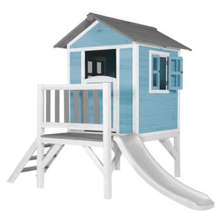 Maison Enfant Beach Lodge XL En Bleu Avec Toboggan En Blanc   Maison De Jeux En Bois Ffc Pour