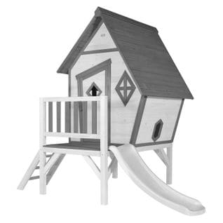 Cabin XL Maison Enfant Avec Toboggan Blanc   Aire De Jeux Pour L'extérieur En Gris et Blanc