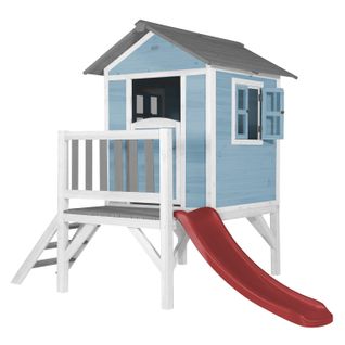 Maison Enfant Beach Lodge XL En Bleu Avec Toboggan En Rouge   Maison De Jeux En Bois Ffc Pour