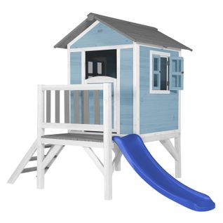 Maison Enfant Beach Lodge XL En Bleu Avec Toboggan Bleu   Maison De Jeux En Bois Ffc Pour Les