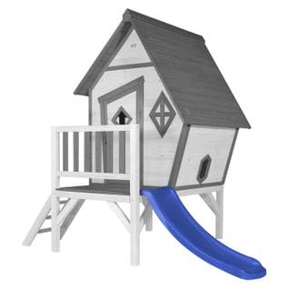 Cabin XL Maison Enfant Avec Toboggan Bleu   Aire De Jeux Pour L'extérieur En Gris et Blanc