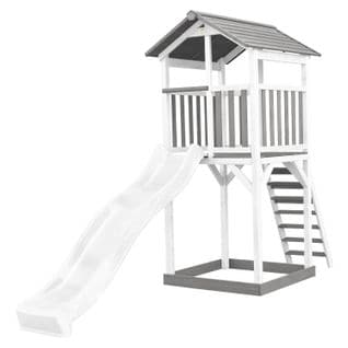 Beach Tower Aire De Jeux Avec Toboggan En Blanc et Bac à Sable   Grande Maison Enfant Extérieur