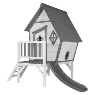 Cabin XL Maison Enfant Avec Toboggan Gris   Aire De Jeux Pour L'extérieur En Gris et Blanc