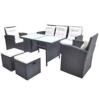 Mobilier À Dîner De Jardin 6pcs Et Coussins Résine Tressée Noir