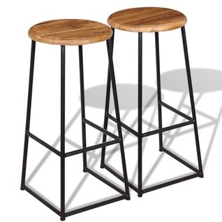 Tabourets De Bar 2 PCs Bois De Teck Massif