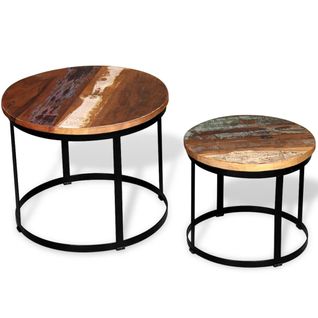 Table Basse 2 PCs Bois Récupéré Massif Rond 40 Cm / 50 Cm