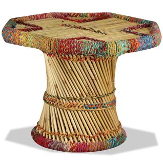 Table Basse Bambou Avec Détails Chindi Multicolore