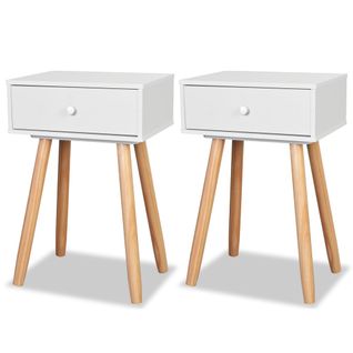 Table De Chevet 2 PCs Bois De Pin Massif 40 X 30 X 61 Cm Blanc