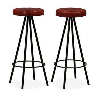 Tabourets De Bar 2 PCs Cuir Véritable