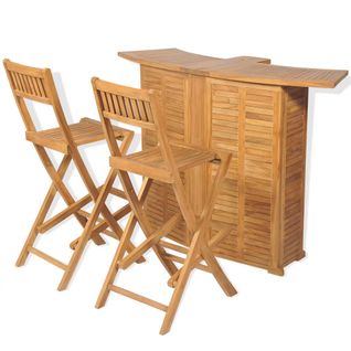 Mobilier De Bistro 3pcs Et Chaises Pliables Bois De Teck Solide