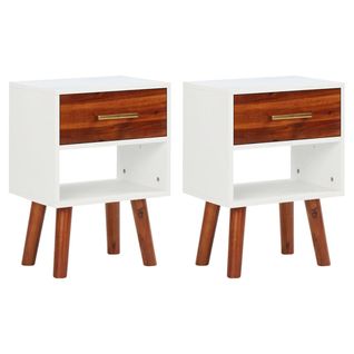 Table De Chevet 2 PCs Bois D'acacia Massif 40x30x57 Cm