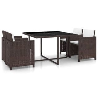 Salon De Jardin Encastrable 5 PCs Avec Coussins Rotin Marron