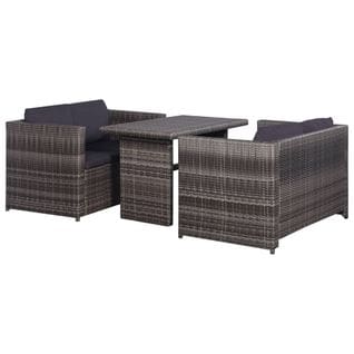 Mobilier De Bistro 3 PCs Avec Coussins Résine Tressée Gris