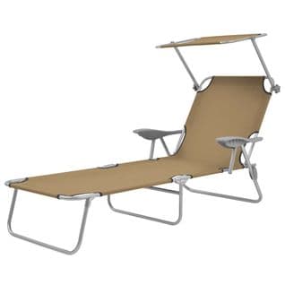 Chaise Longue Pliable Avec Auvent Acier Taupe