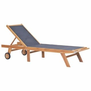 Chaise Longue Pliable Avec Roulettes Teck Massif Et Textilène