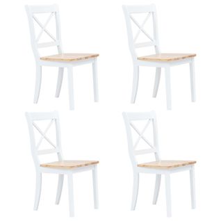 Chaises à Manger Lot De 4 Blanc Et Bois Clair Bois Hévéa Massif