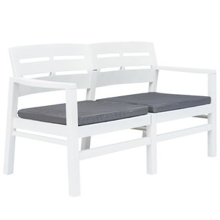 Banc De Jardin À 2 Places Et Coussins 133 Cm Plastique Blanc