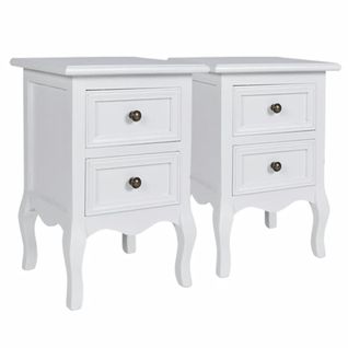 Table De Chevet 2 PCs Avec 2 Tiroirs Mdf Blanc