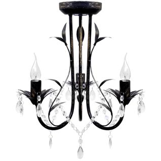 Lustre Métal Noir Style Art Nouveau + Perles Crystal 3 X E14 Ampoules