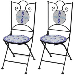 Chaises Pliables De Bistro 2 PCs Céramique Bleu Et Blanc