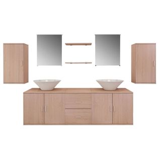 Mobilier De Salle De Bain Avec Lavabo 9 PCs Beige